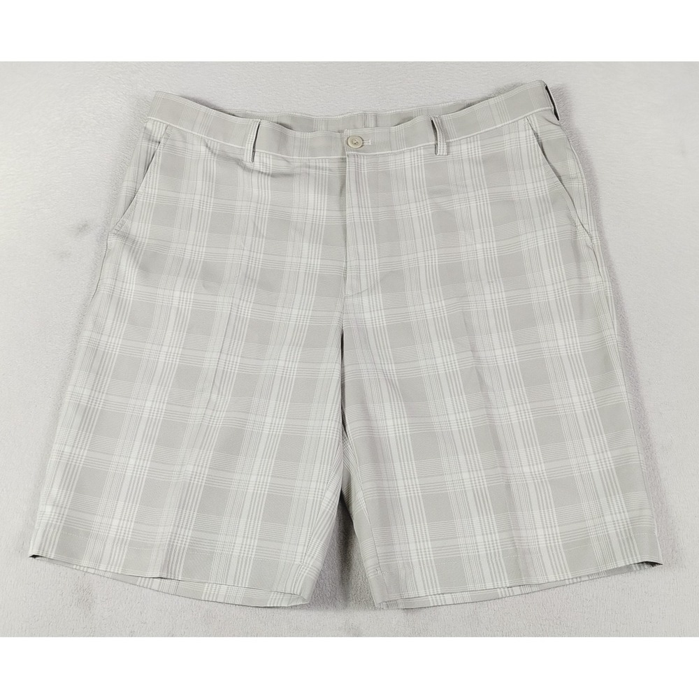 IZOD Golf Shorts Mens 38 Beige Plaid Checkered Athletic Lightweight Pockets